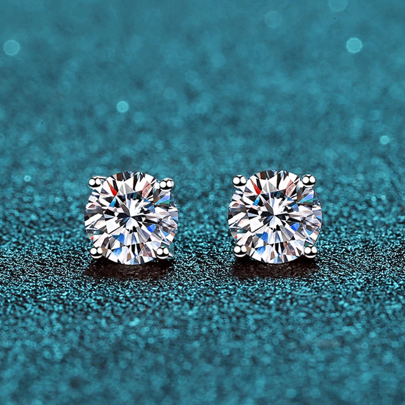 925 Sterling Silver Moissanite Stud Earrings, GRA Certificate.