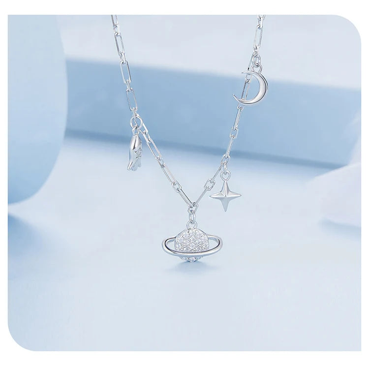 Pure 925 sterling silver starry sky pendant necklace.