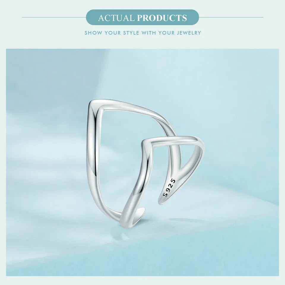 Genuine 925 Sterling Silver Double Heart Ring.