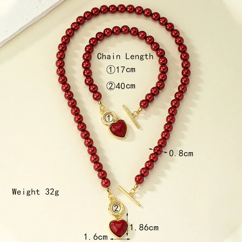 Creative Pearl Heart Necklace & Bracelet.