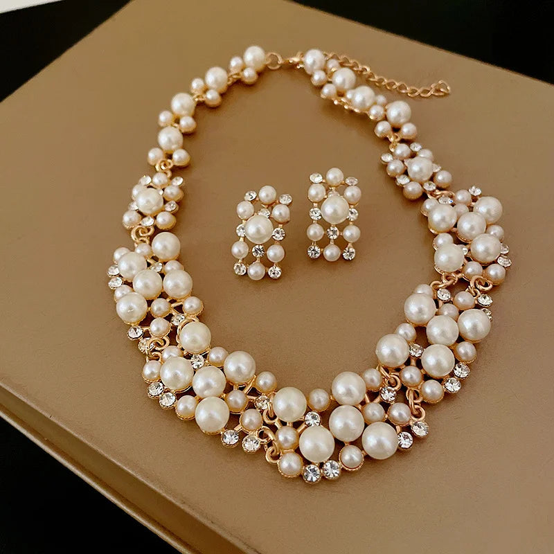 Imitation Pearl Necklace and Earrings, Luxurious Jewelry Ideal.