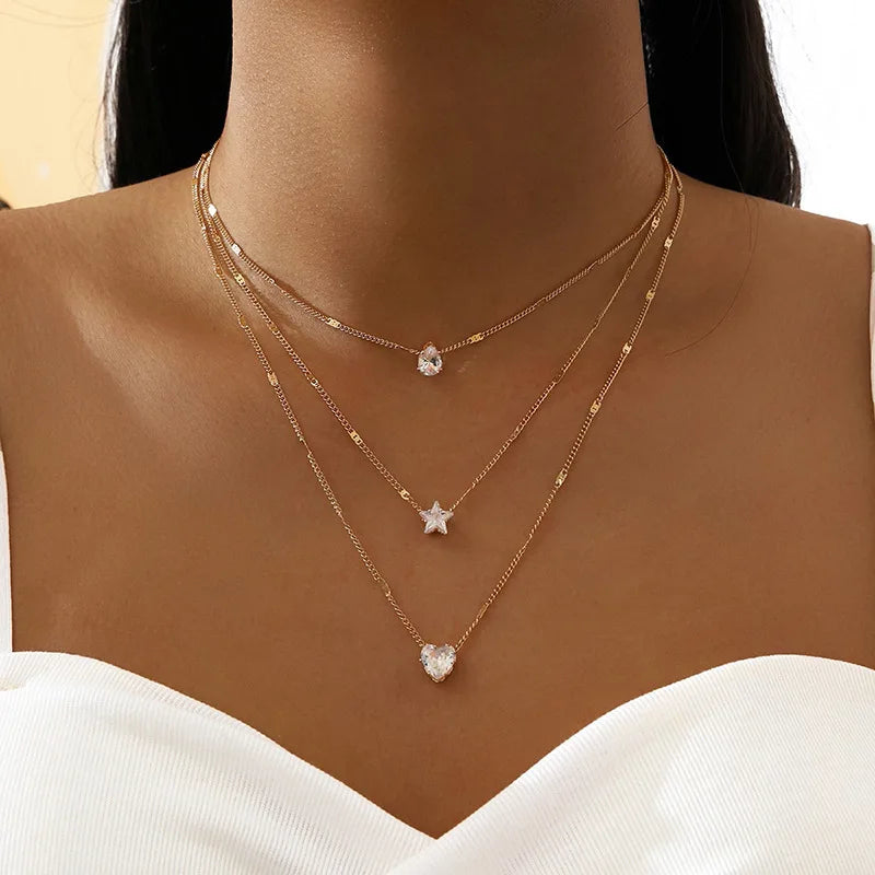 Luxury Star Water Drop Pendant Necklace.