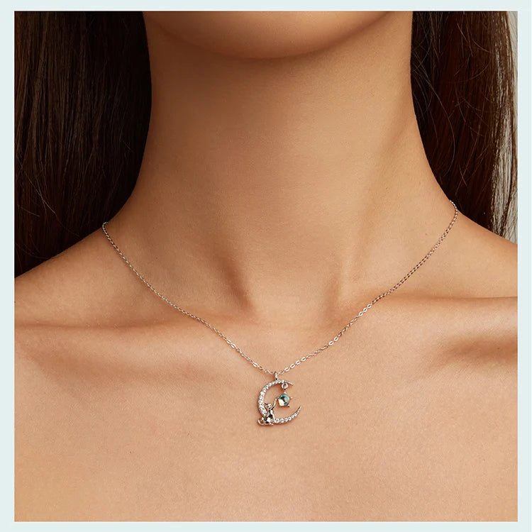 Pure 925 Sterling Silver Cute Cat and Rabbit Necklace.