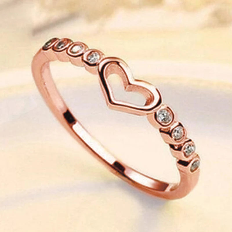 Chic heart shaped rings with sparkling cubic zirconia.