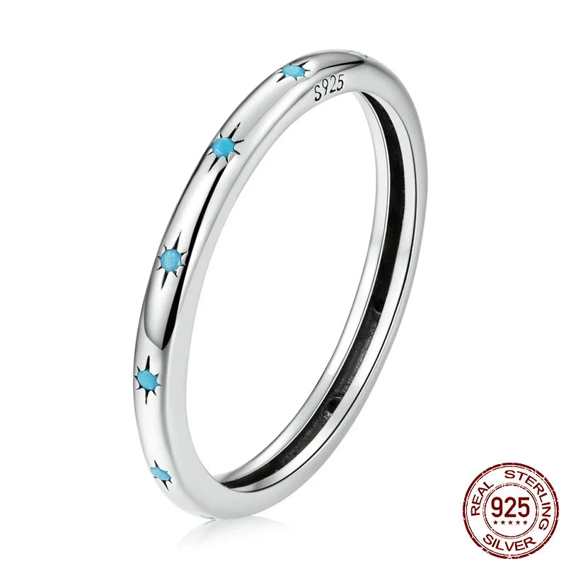 Genuine 925 Sterling Silver Star Turquoise Ring.