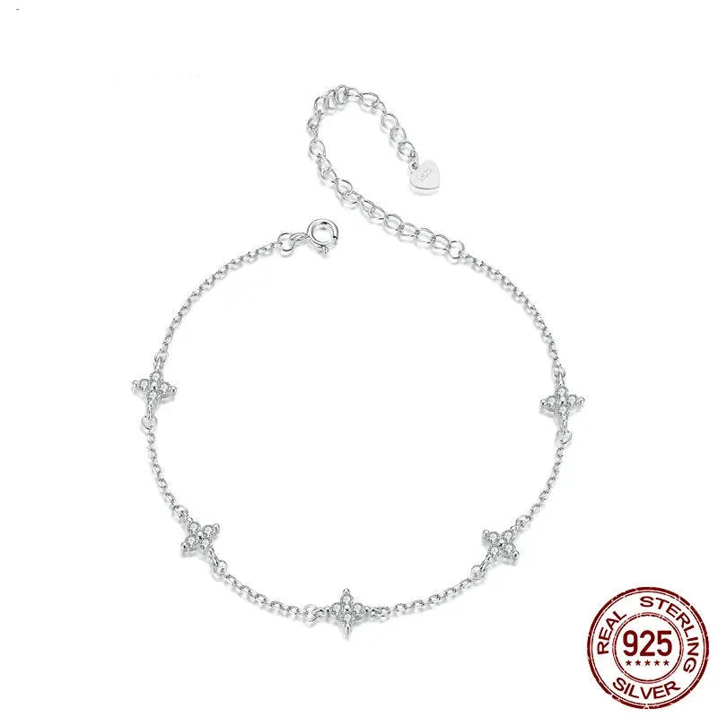 Pure 925 Sterling Silver Four Leaf Clover Anklet BST008.