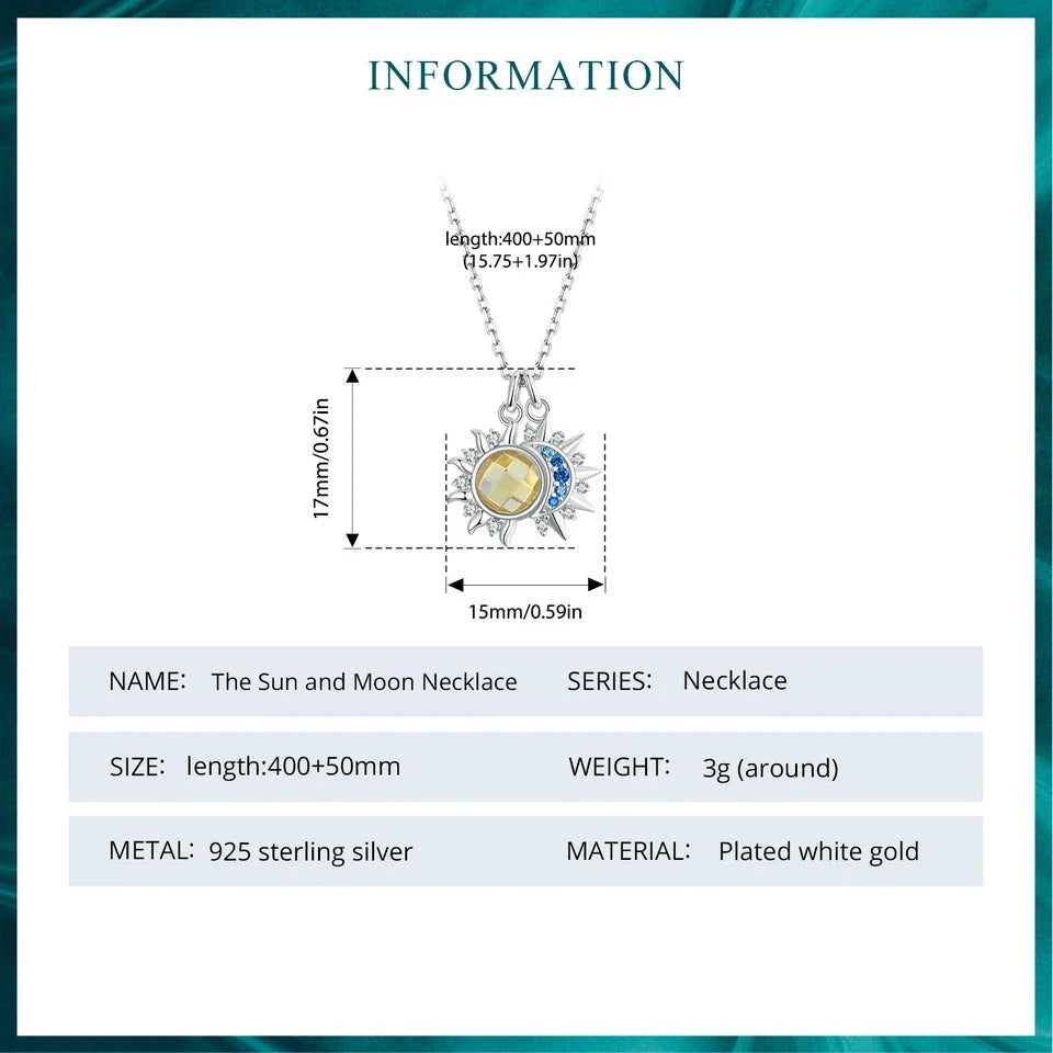 Pure 925 Sterling Silver Sun Moon Necklace