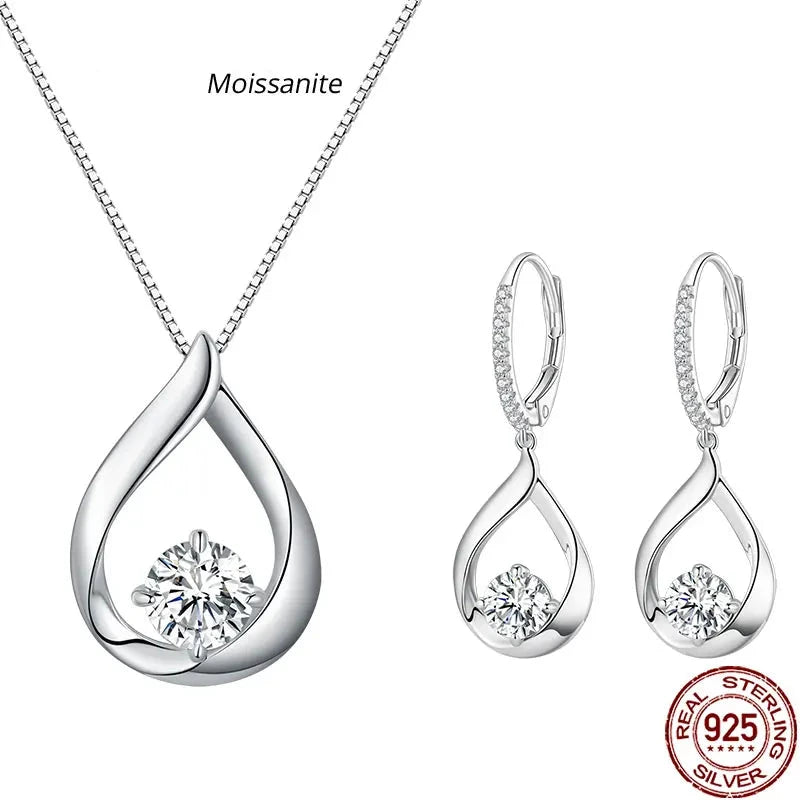 Luxury Lab Diamond Necklace and Earrings Set 925 Sterling Silver Pendants.