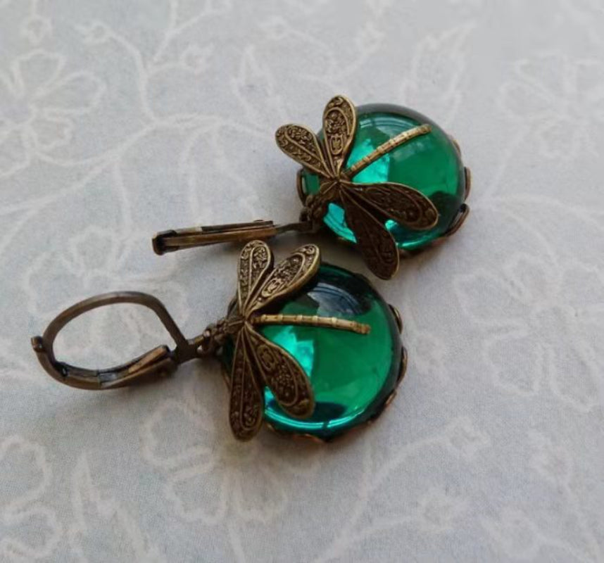 Vintage Earrings With Dragonfly Motif.