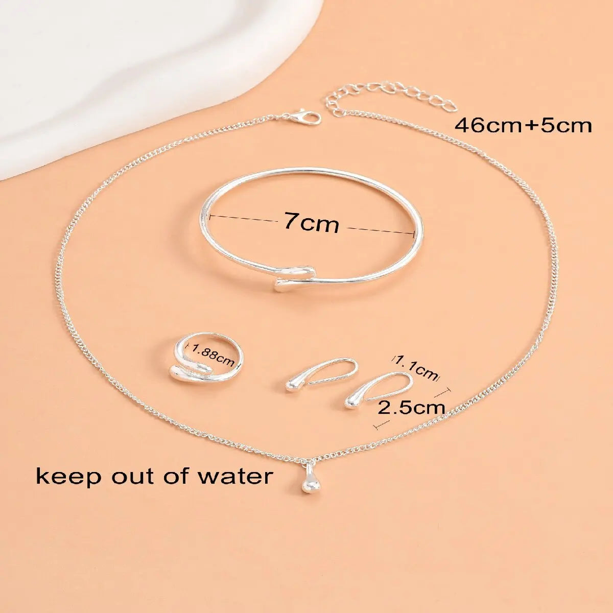 5pcs Jewelry Set Water Drop Necklace Bracelet Ring Earrings.