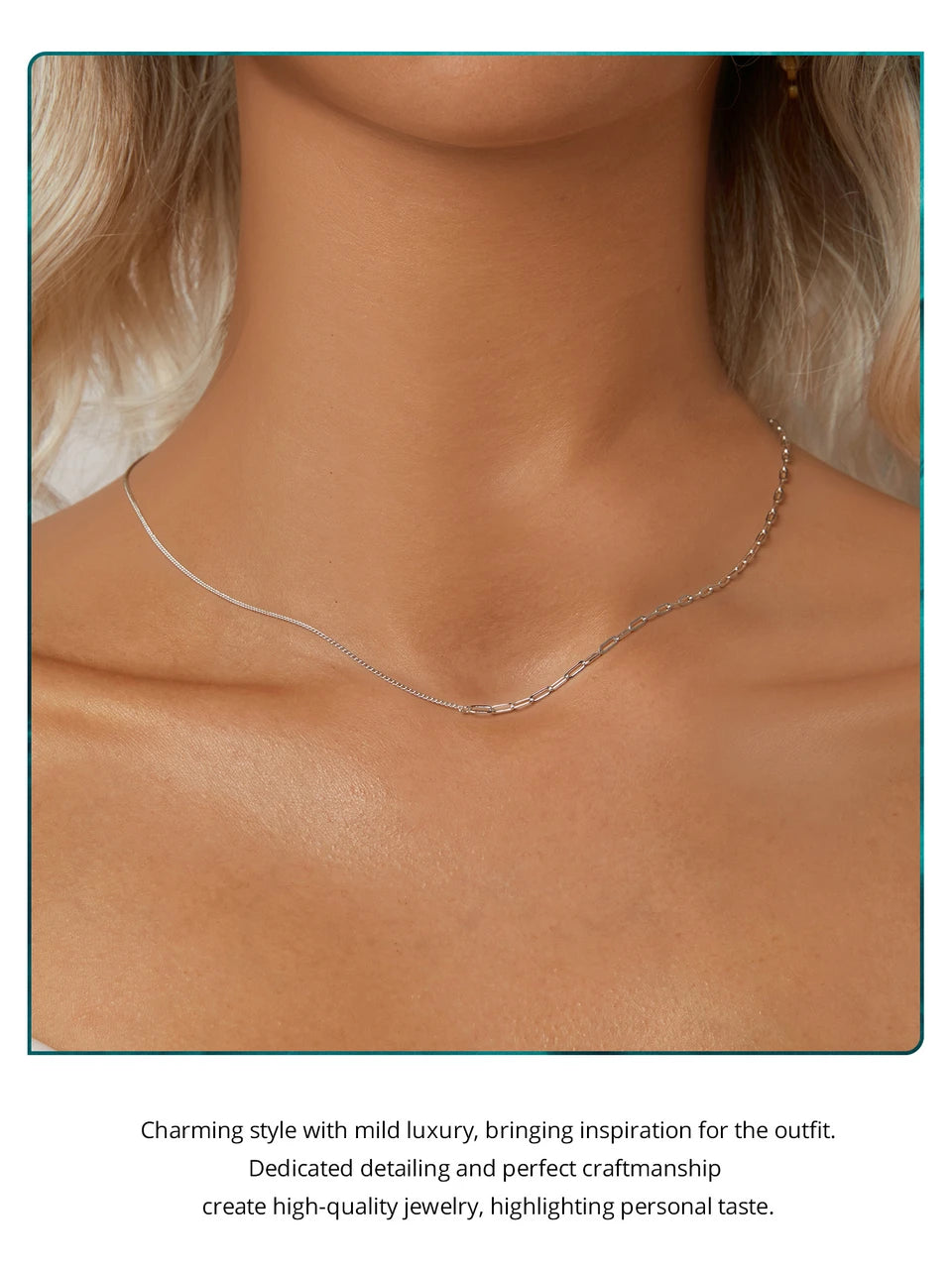 925 sterling silver necklace with white gold plated.