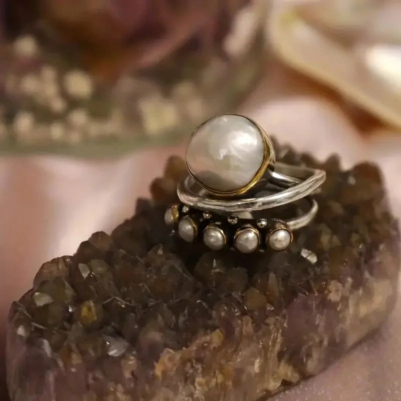 Vintage Imitation Pearl, Two-Tone Rings.