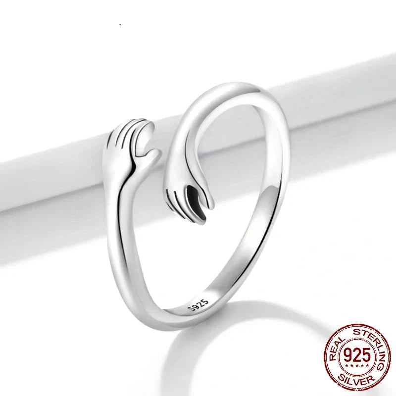 Genuine 925 Sterling Silver Big Lover's Hug Ring