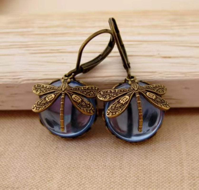 Vintage Earrings With Dragonfly Motif.