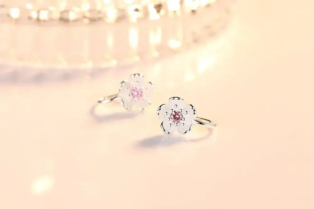 Korean style cherry blossom clip on earrings, pure 925 silver no hole ear clip.