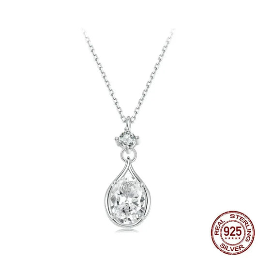 925 sterling silver necklace, round zirconium oxide pendant.