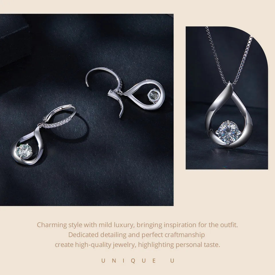 Luxury Lab Diamond Necklace and Earrings Set 925 Sterling Silver Pendants.