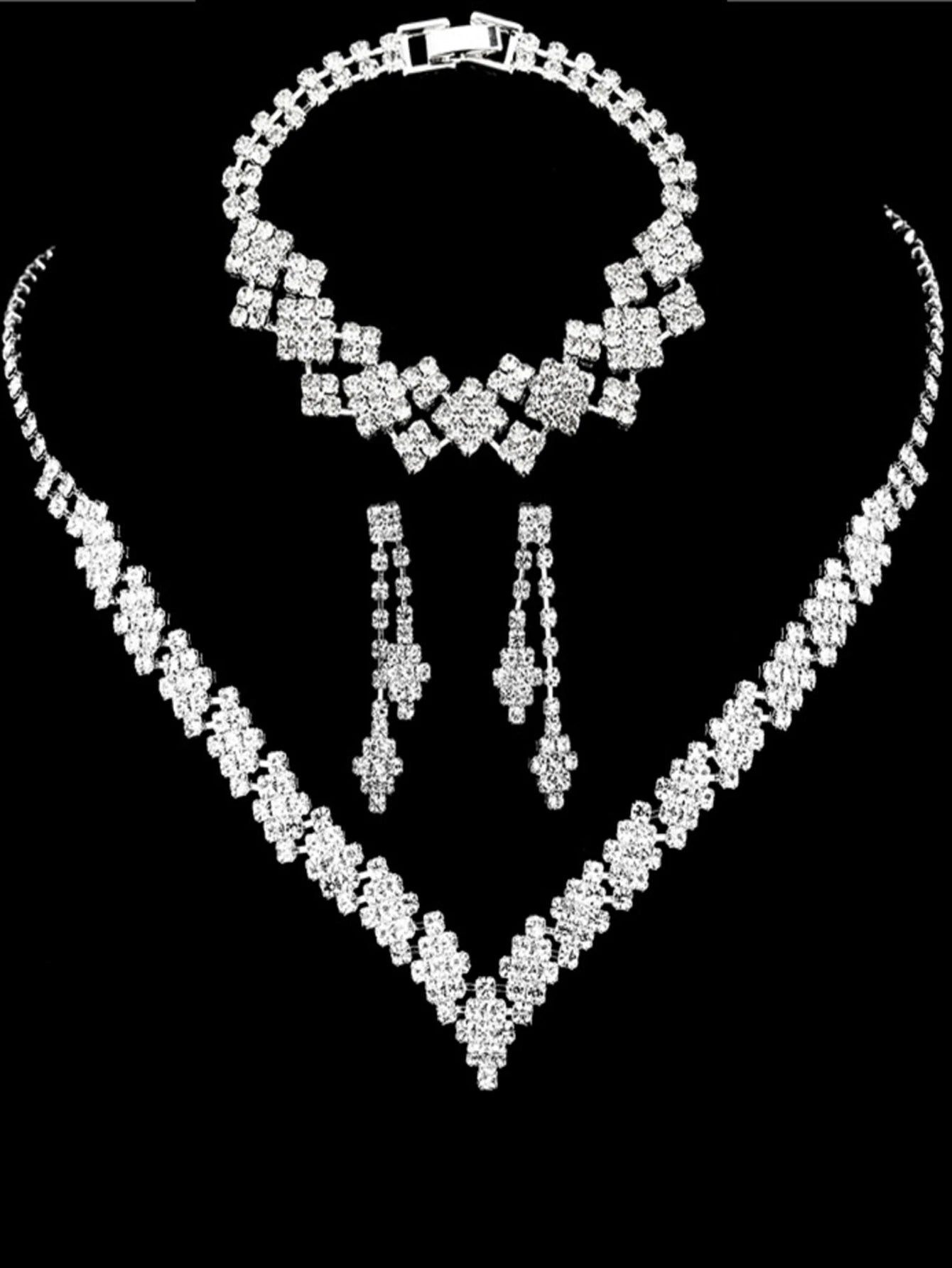 4pcs/set Earrings Necklace Bracelet Set Quality Jewelry Banquet.