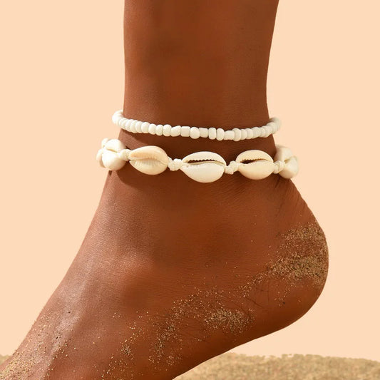 Boho Bohemian Seashell Flower Woven Anklet For Women.