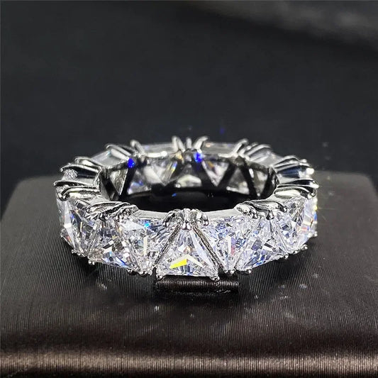 Promise rings, unique triangular cubic zirconia design, top quality.