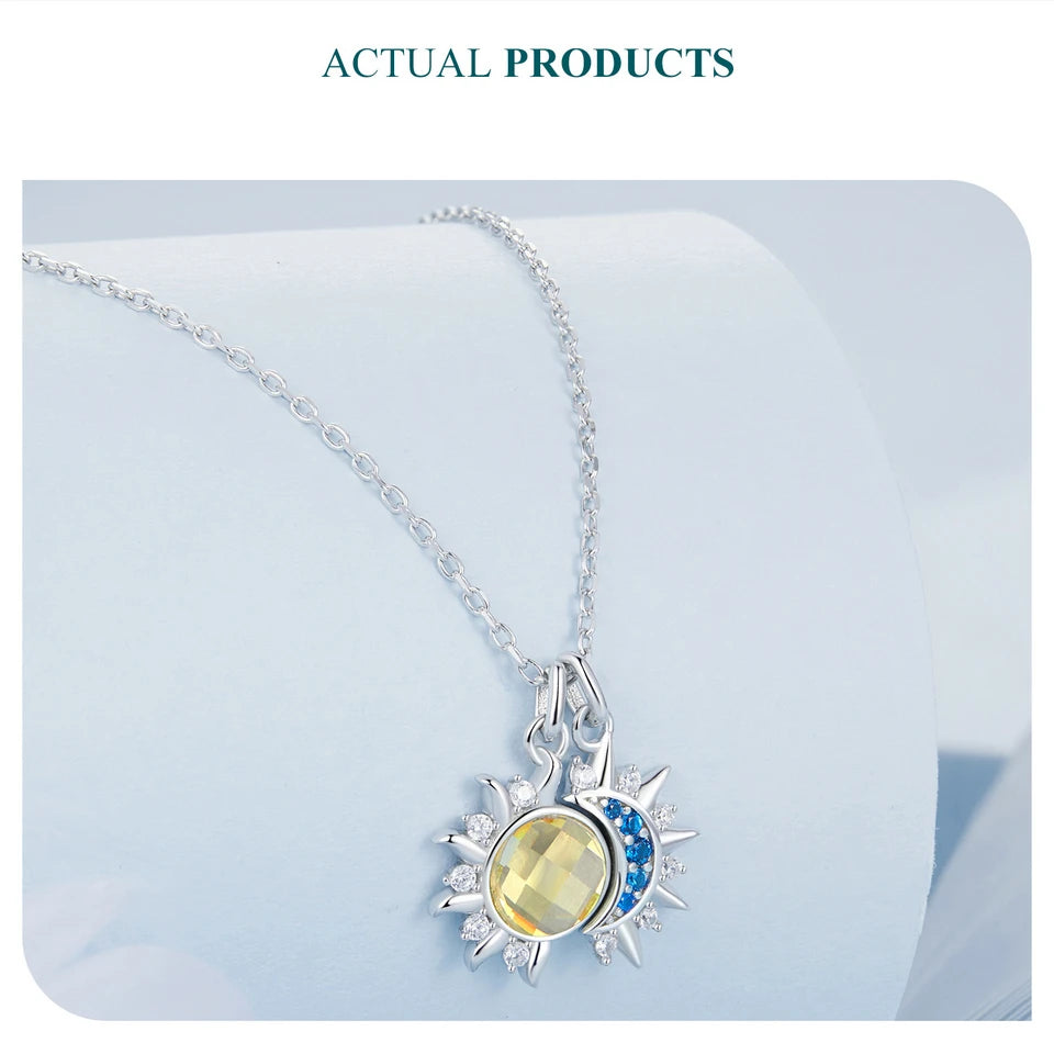 Pure 925 Sterling Silver Sun Moon Necklace