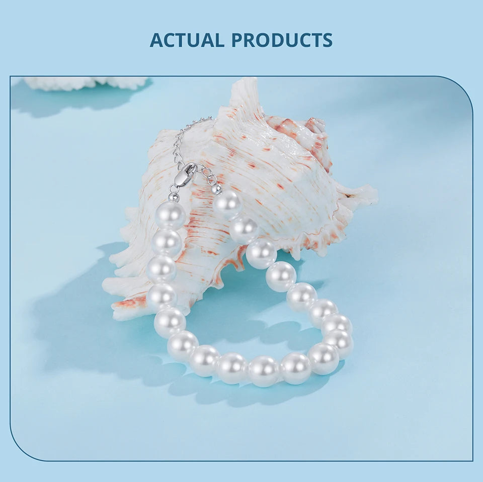 Shell Pearl Necklace and Bracelet. Luxurious Pure 925 Sterling Silver.