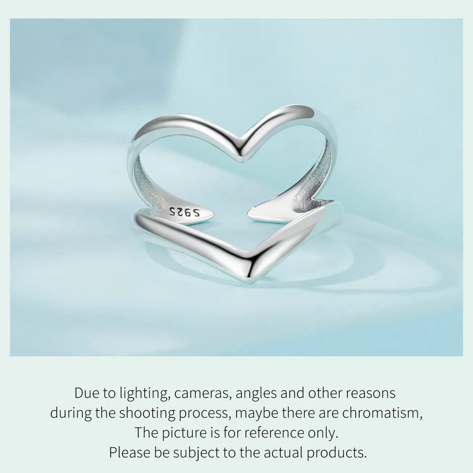 Genuine 925 Sterling Silver Double Heart Ring.