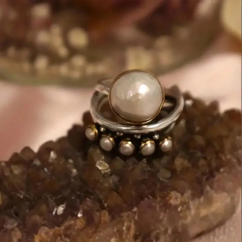 Vintage Imitation Pearl, Two-Tone Rings.