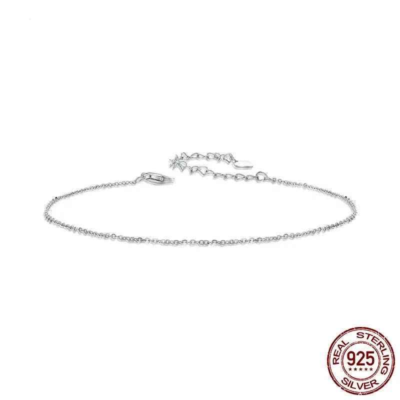 Minimalist Sparkling Solid 925 Sterling Silver Anklet. SCT027.