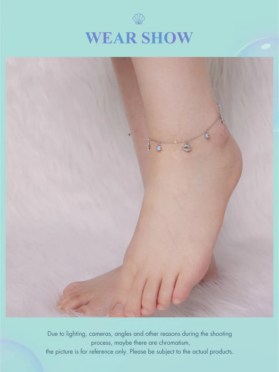 Pure 925 sterling silver ankle chain. starfish, platinum plated.