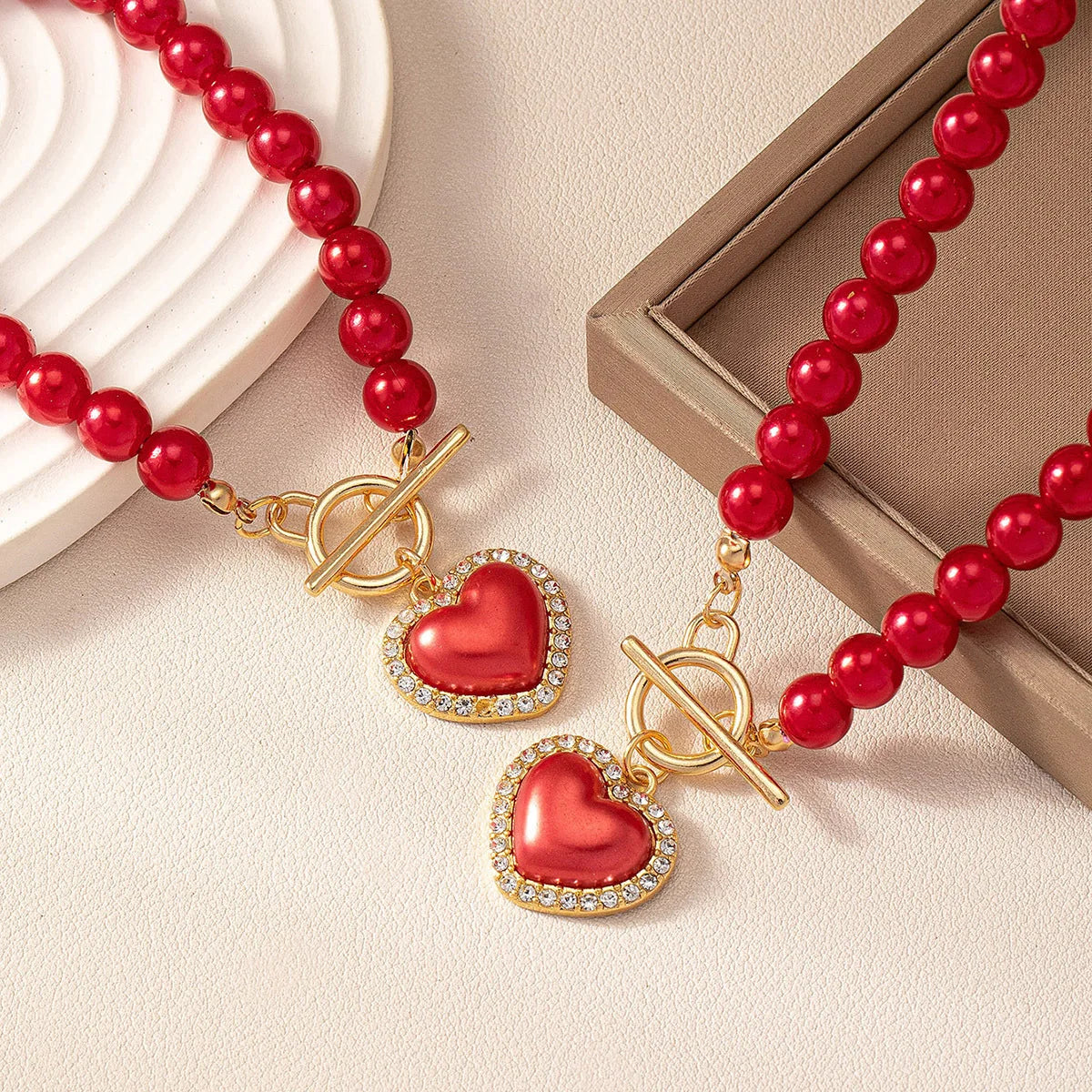 Creative Pearl Heart Necklace & Bracelet.