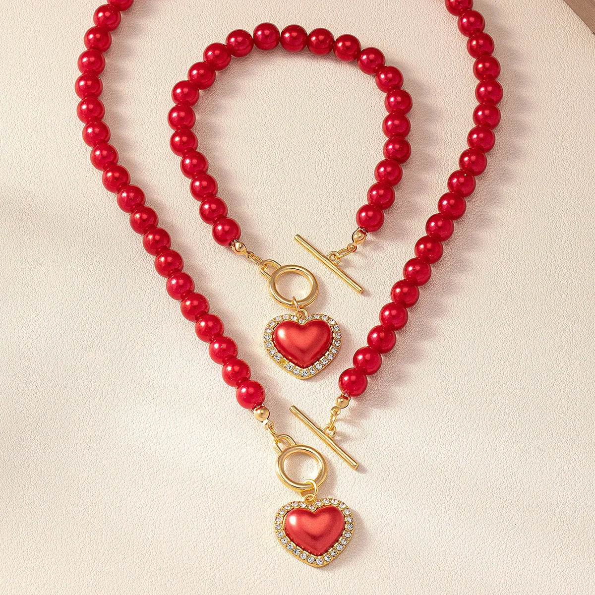 Creative Pearl Heart Necklace & Bracelet.