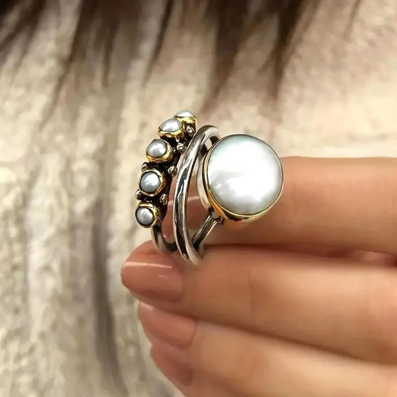 Vintage Imitation Pearl, Two-Tone Rings.