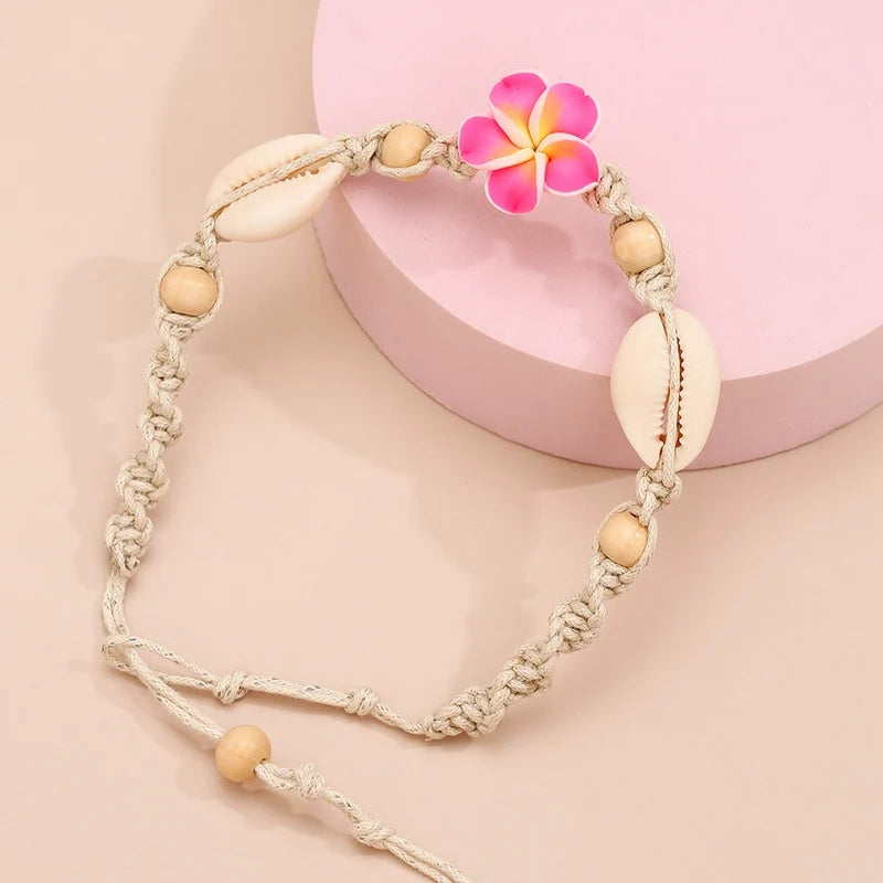 Boho Bohemian Seashell Flower Woven Anklet For Women.