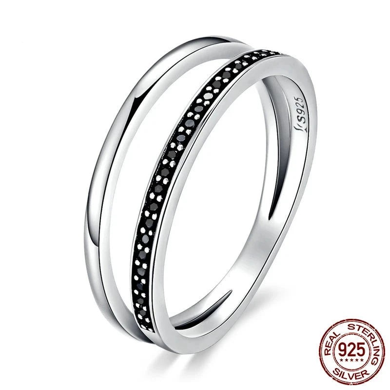 Genuine 925 sterling silver double circle stackable ring.