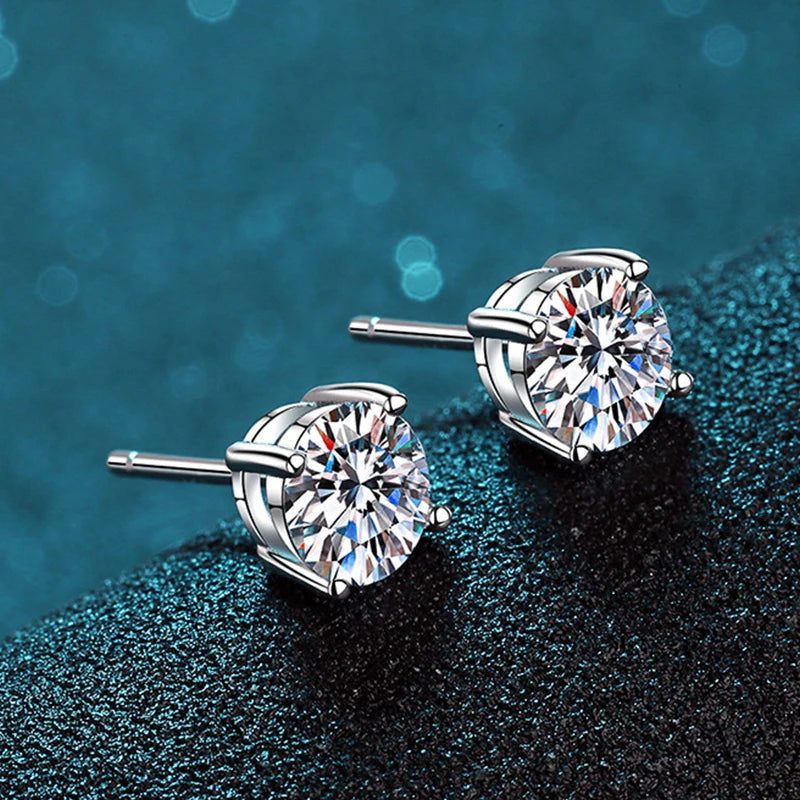 925 Sterling Silver Moissanite Stud Earrings, GRA Certificate.