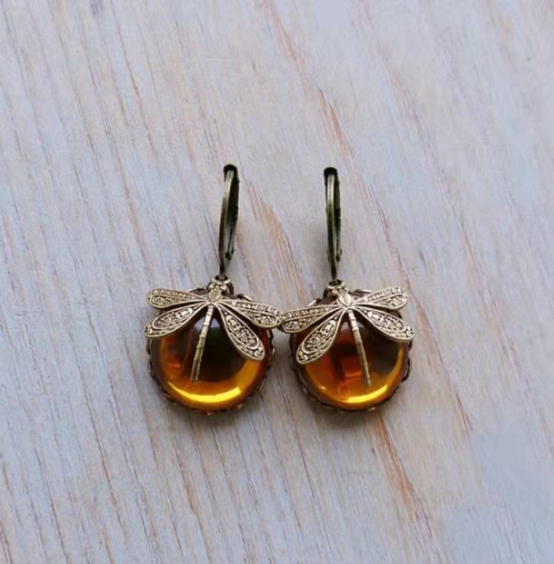 Vintage Earrings With Dragonfly Motif.