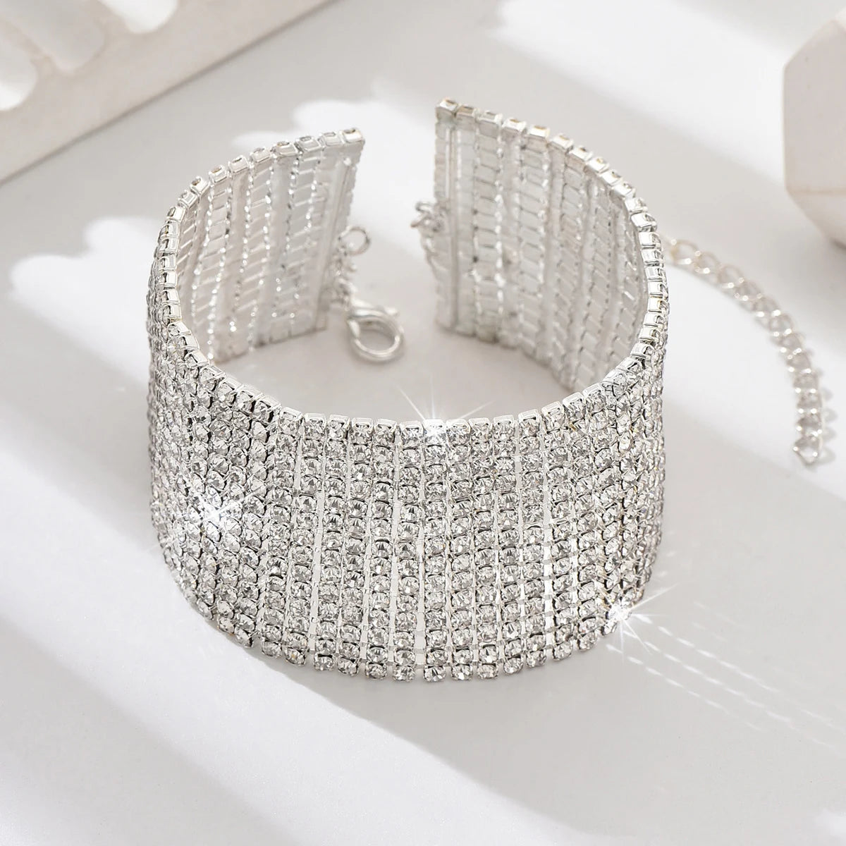 Multi-row rhinestone ankle chain.