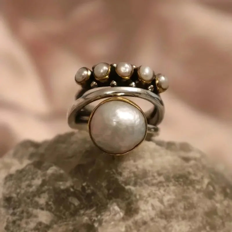 Vintage Imitation Pearl, Two-Tone Rings.