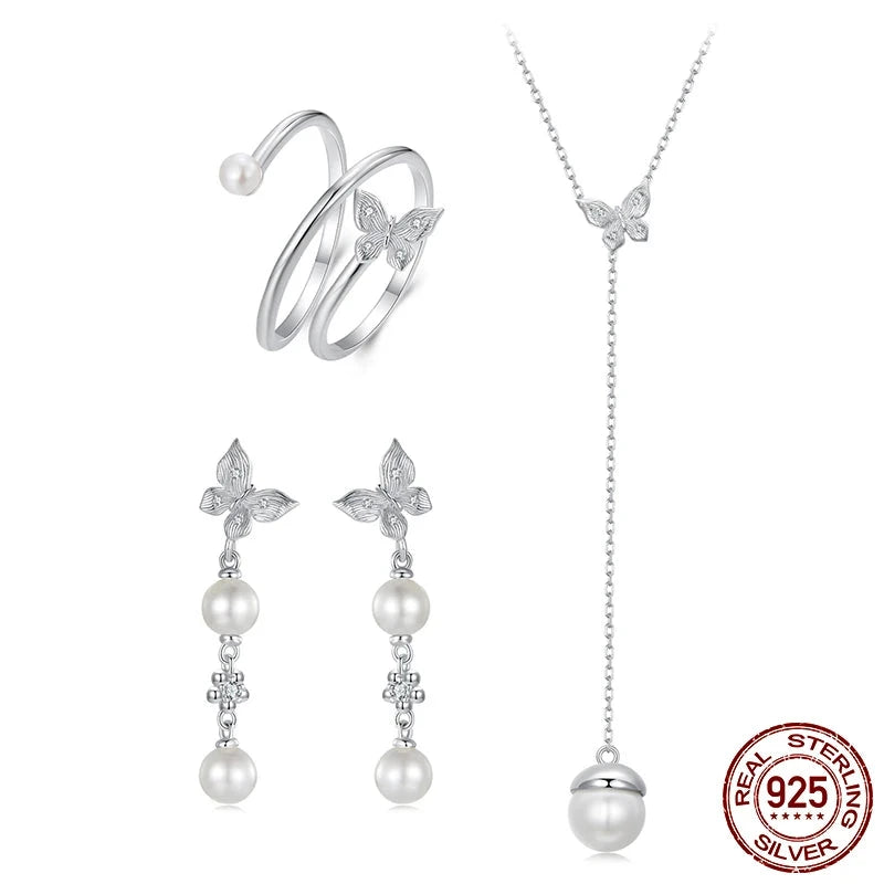 Unique 925 Sterling Silver Charm Ring, Necklace and Earrings.