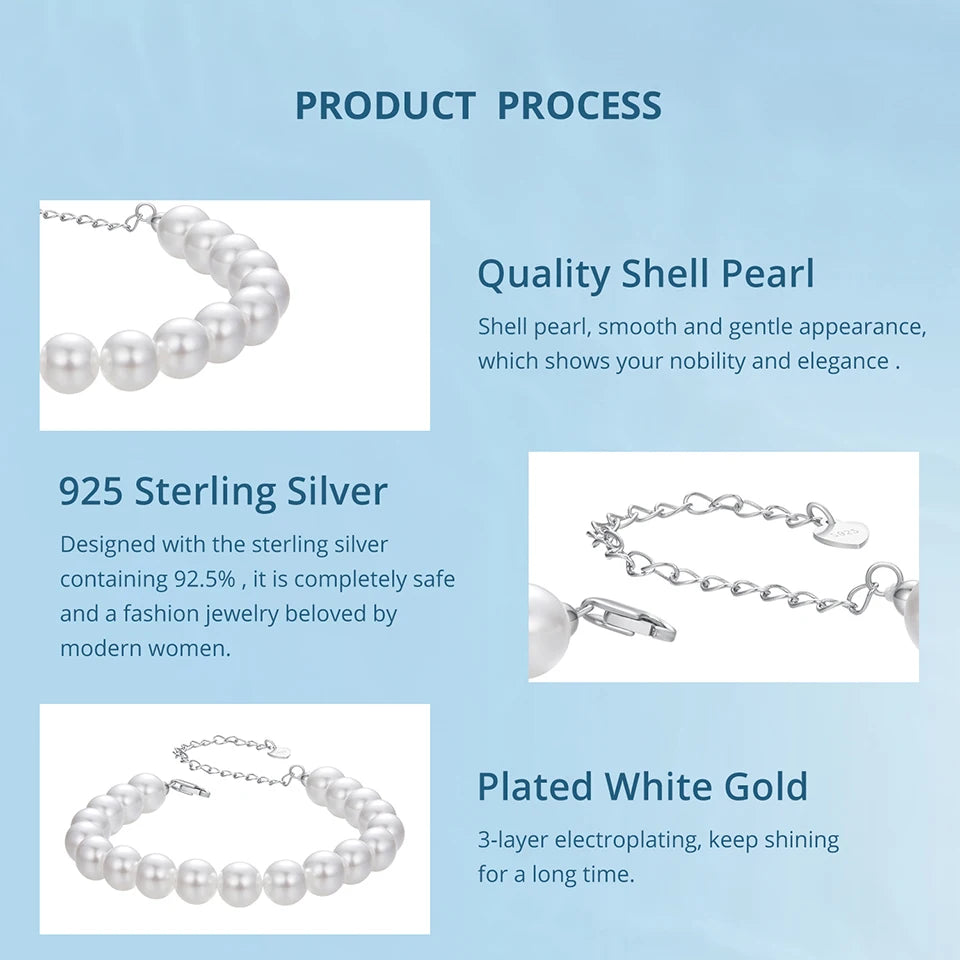 Shell Pearl Necklace and Bracelet. Luxurious Pure 925 Sterling Silver.