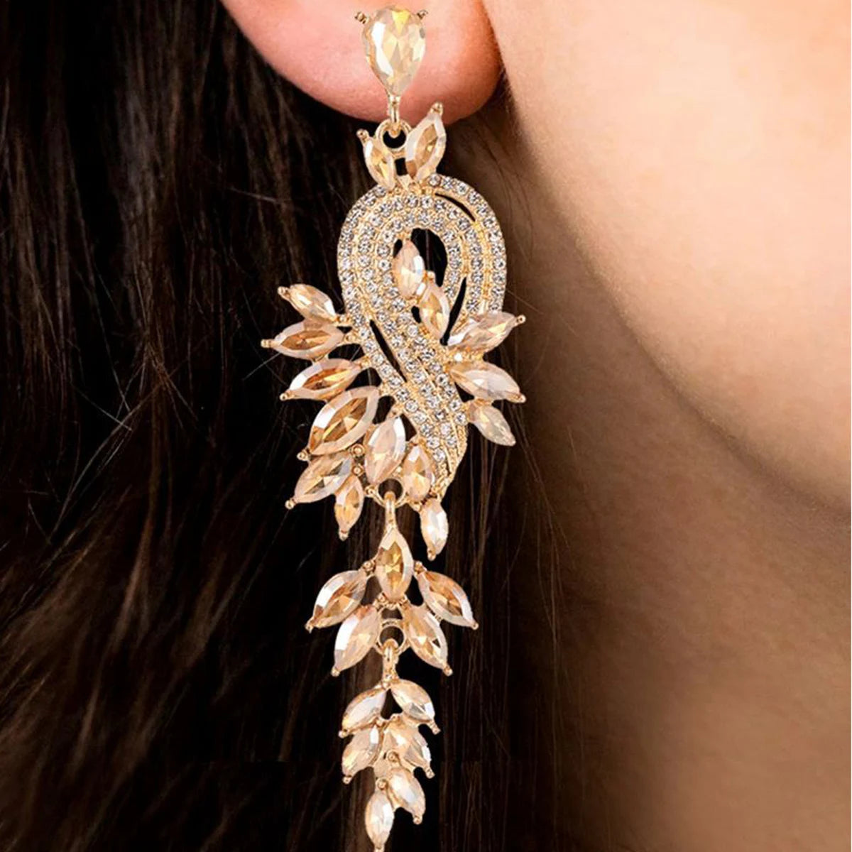 long trendy tassel earrings, luxury jewelry accessory.