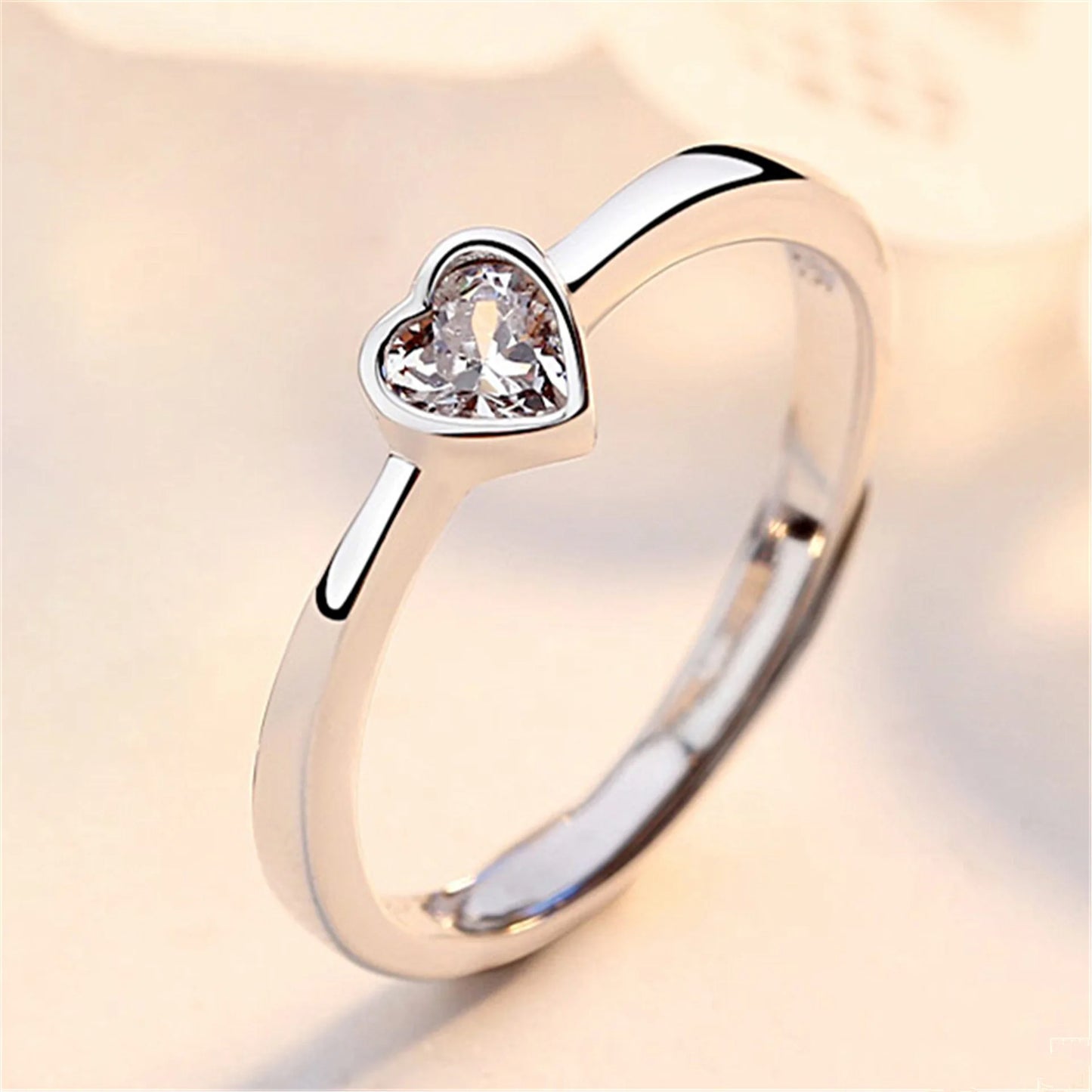 Set of 2 heart shaped zircon rings, ring for eternal and endless love. charm jewelry.