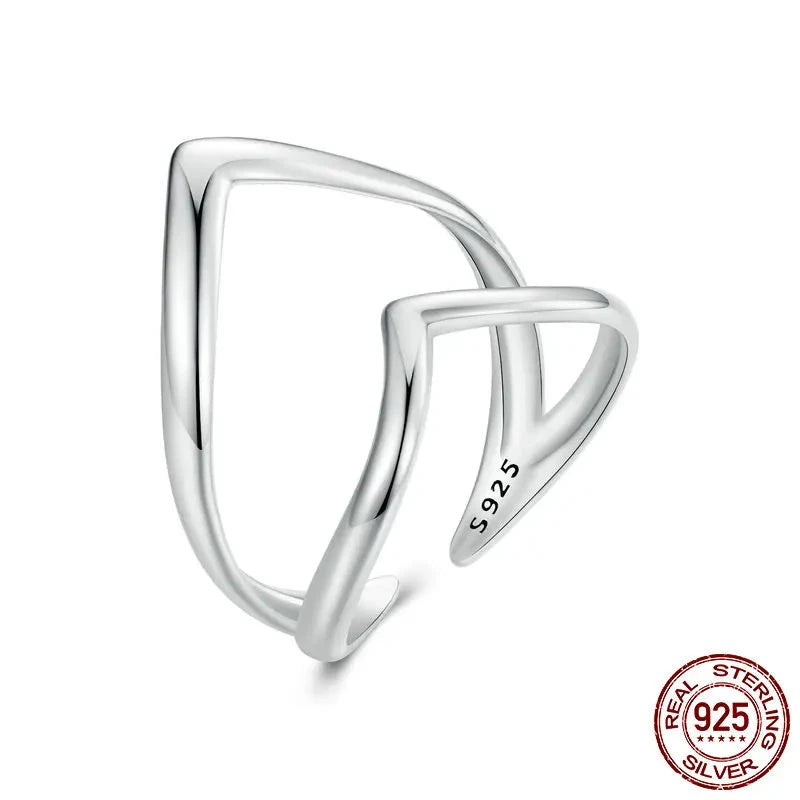 Genuine 925 Sterling Silver Double Heart Ring.