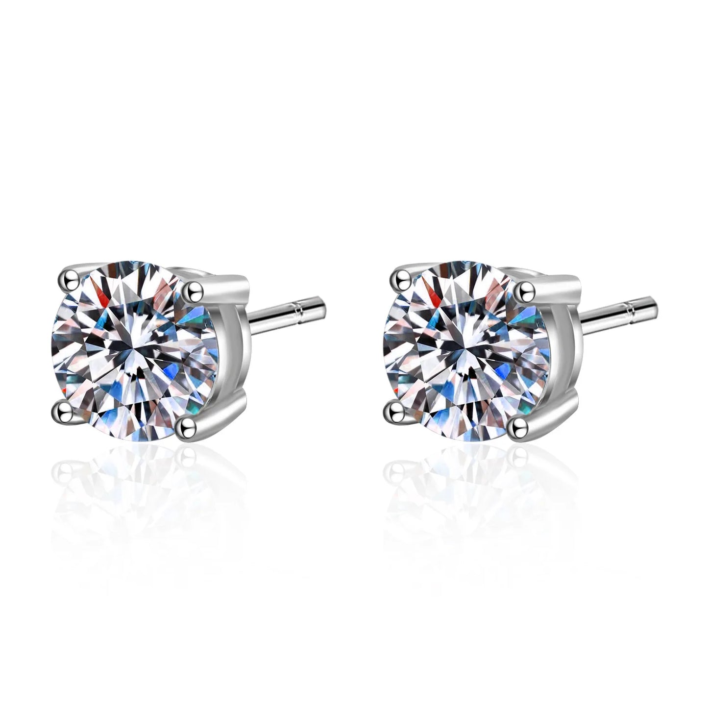 925 Sterling Silver Moissanite Stud Earrings, GRA Certificate.