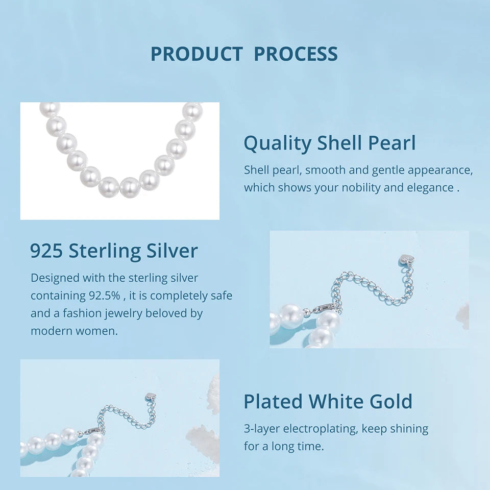 Shell Pearl Necklace and Bracelet. Luxurious Pure 925 Sterling Silver.