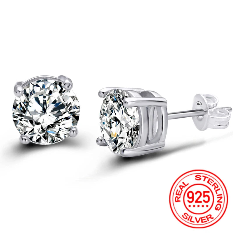 925 Sterling Silver Moissanite Stud Earrings, GRA Certificate.