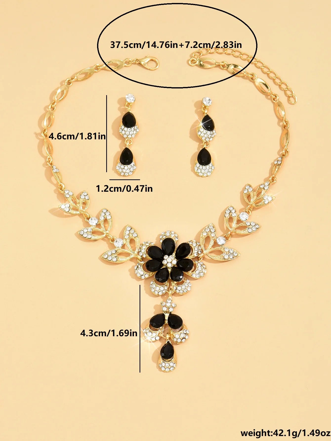 Fashion Jewelry Set,Black Gold Necklace and Earrings.