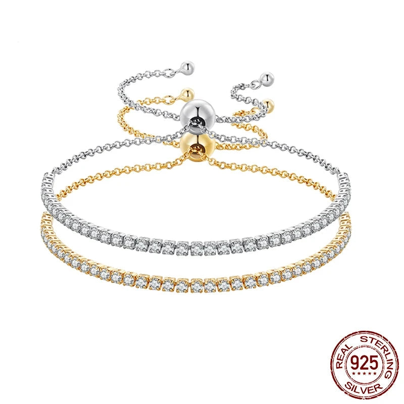 Adjustable sliding bracelet in 925 sterling silver, classic 14k gold plated.