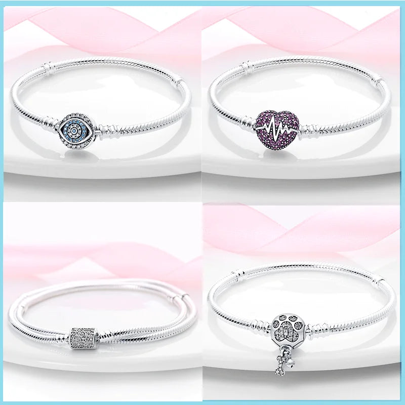 Charms Pure 925 Sterling Silver Bracelets. High Quality.